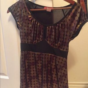 Black Shirt with gold and purple shimmer circles